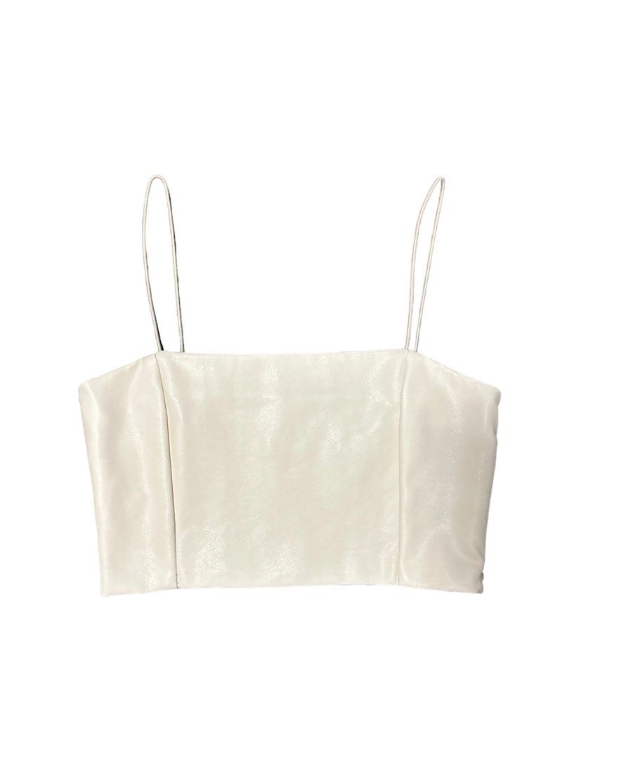 White leather crop new arrivals top