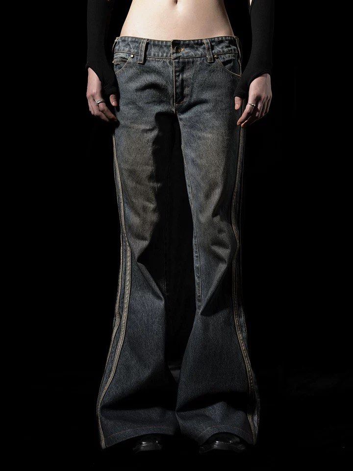 y2k flared low waisted jeans pants striped acubi streetwear