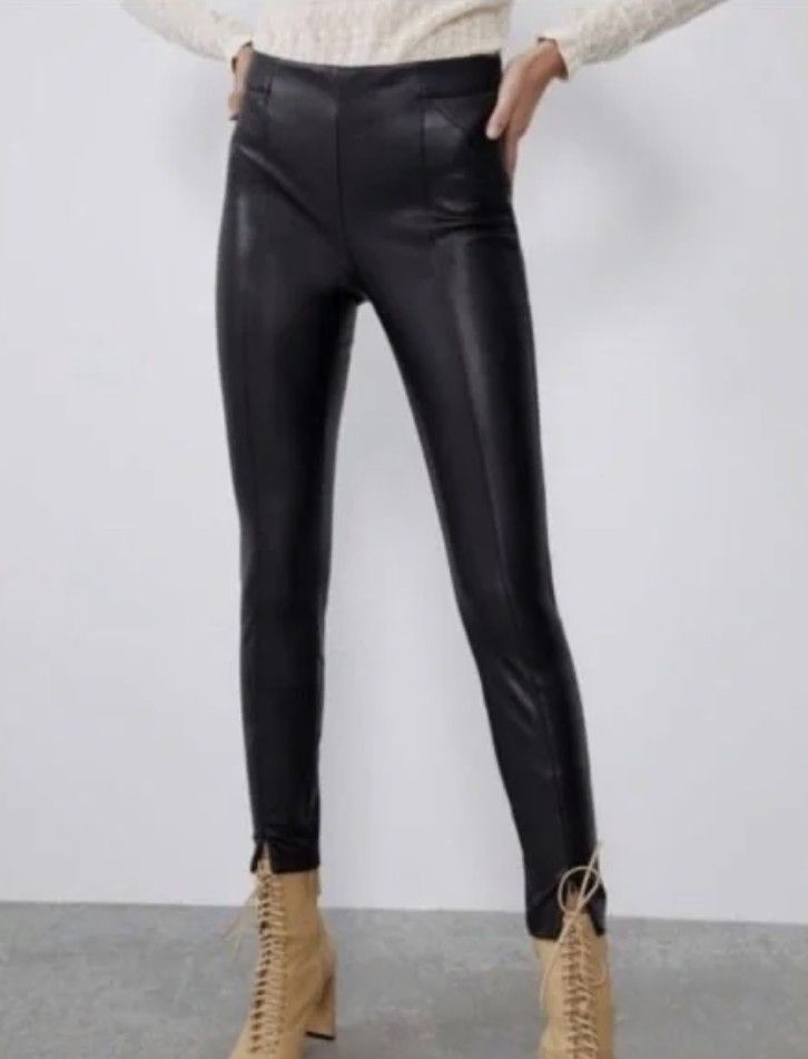 Zara Faux Leather Leggings Skinny Pants Ankle Zip, Women's Fashion,  Bottoms, Jeans & Leggings on Carousell