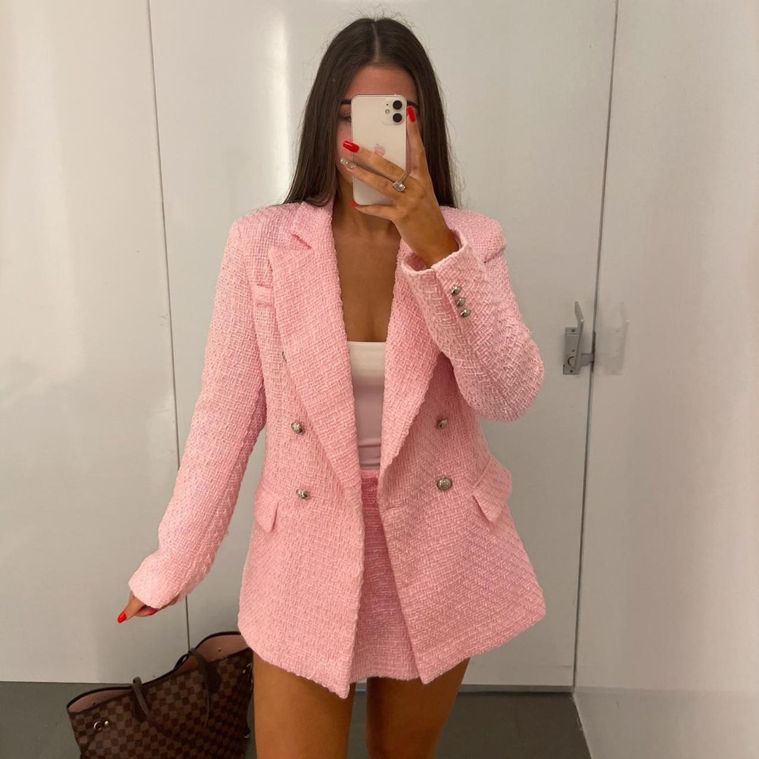 Zara pink 2025 tweed blazer