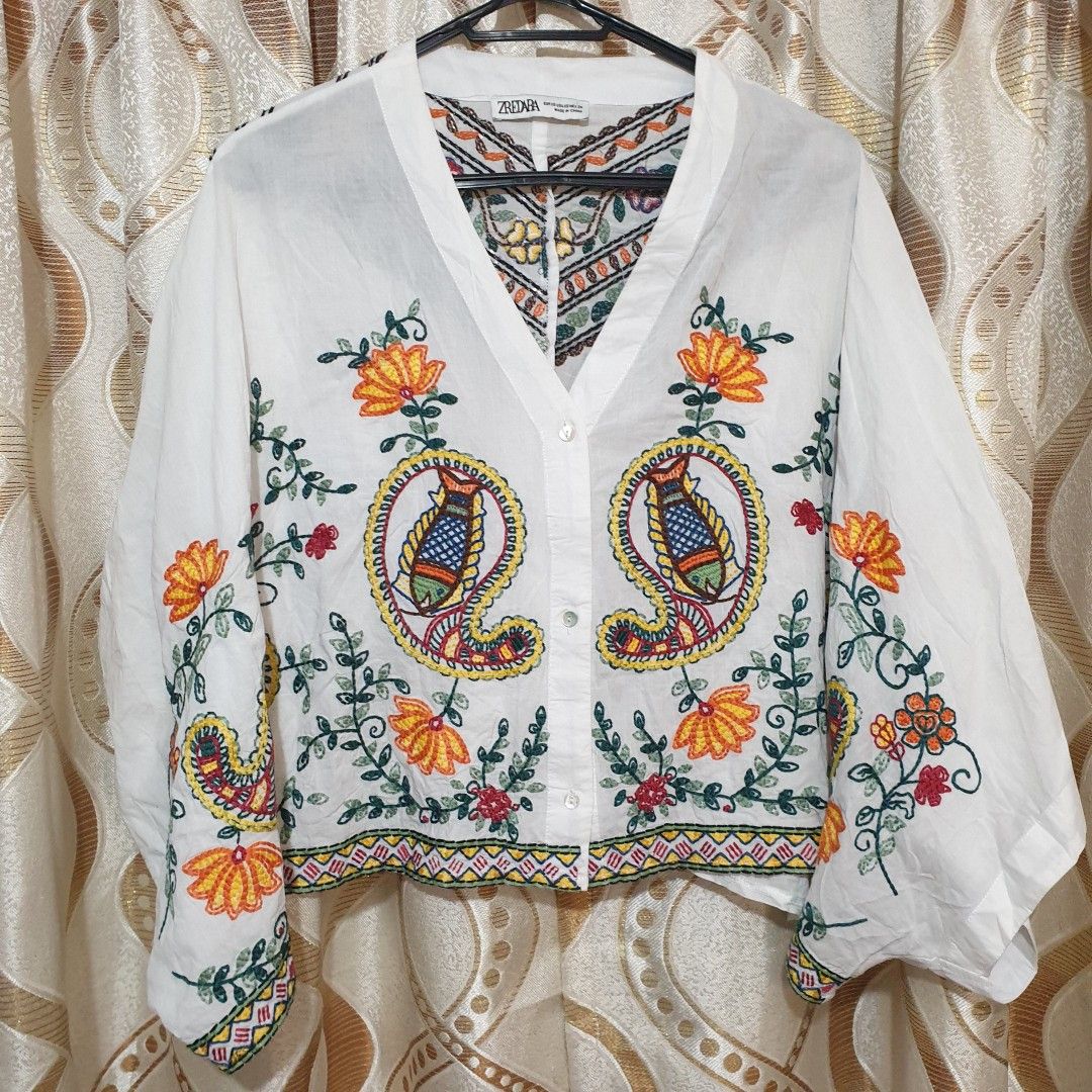 EMBROIDERED BLOUSE, Women's Fashion, Tops, Blouses on Carousell