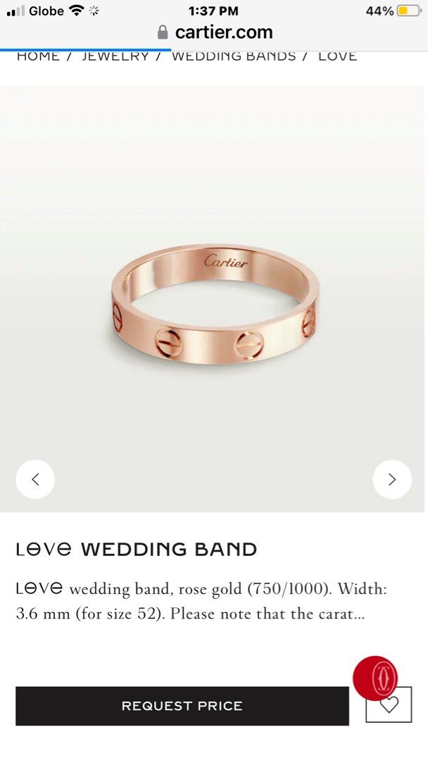 Auth Cartier love wedding band 52 rg Women s Fashion Jewelry Organizers Rings on Carousell