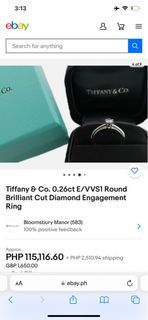 Auth Tiffany & Co. Solitaire 0.26ct Round Brilliant Cut Diamond Engagement Ring