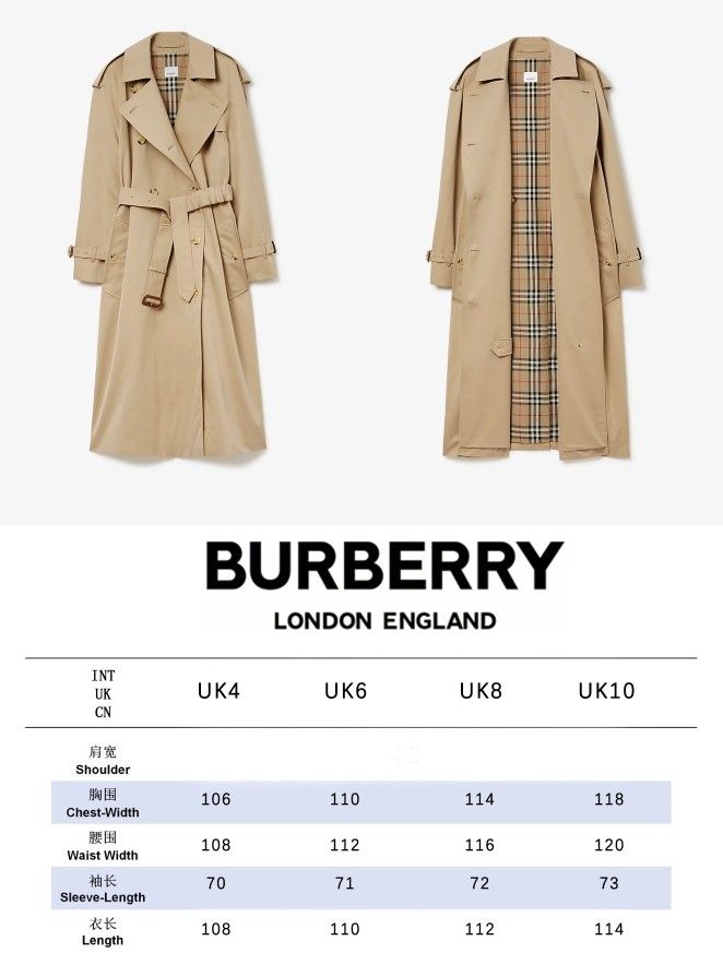 Burberry coat size chart online