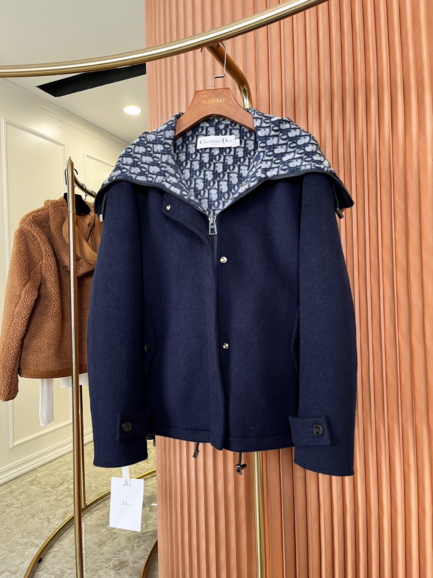 Authentic dior D shaped Hooded Shawl Design Blended Cashmere Coat