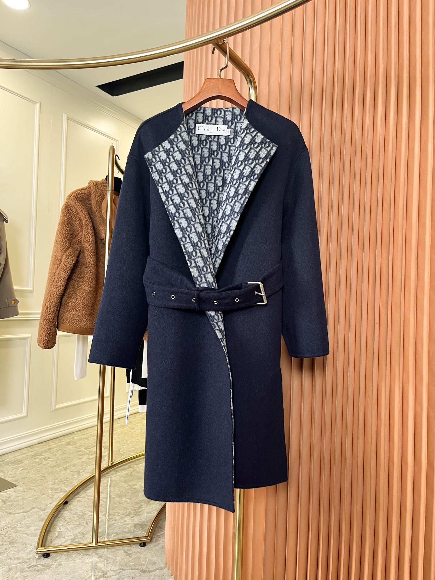 Authentic dior D shaped Jacquard Double sided Cashmere Coat