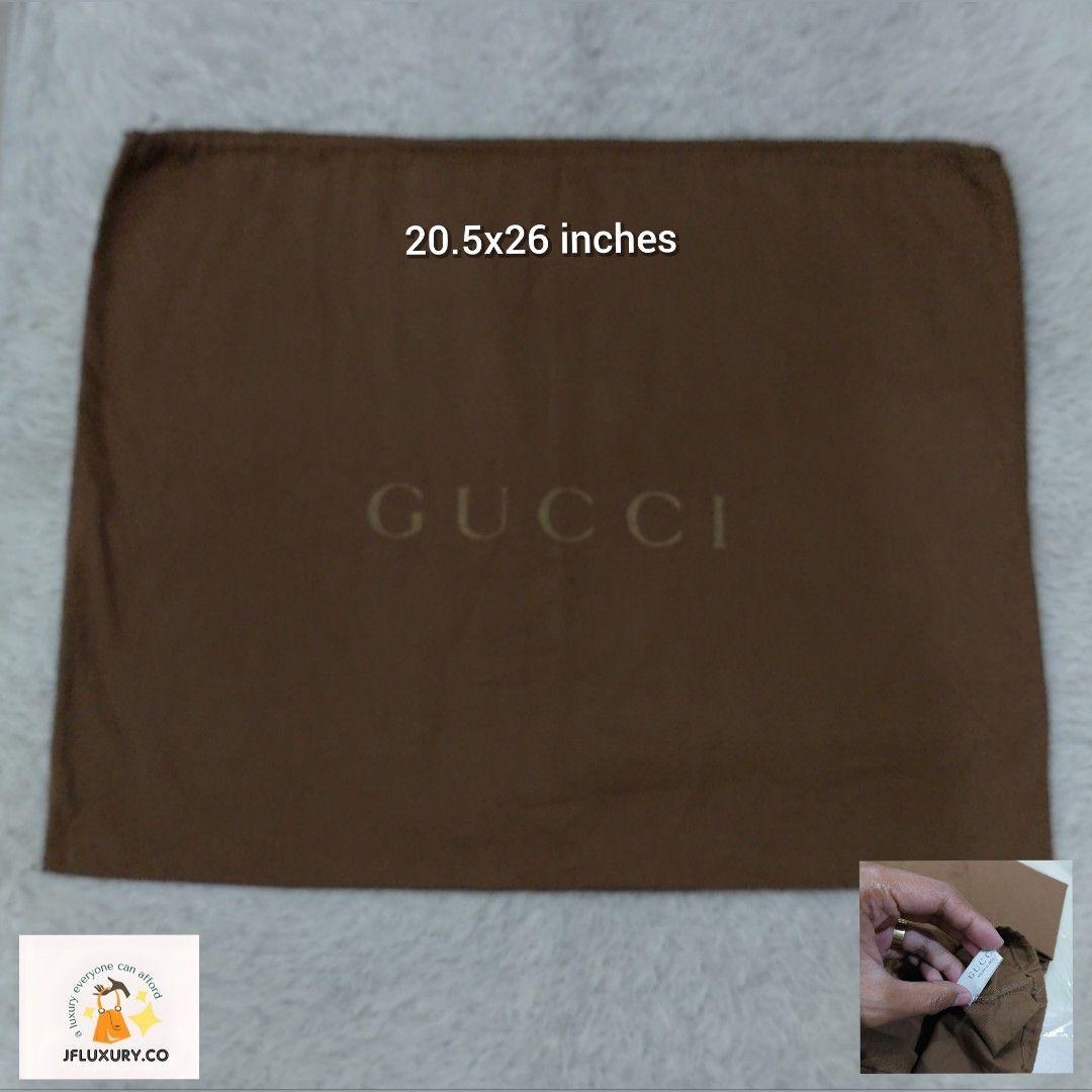 Authentic Gucci Dust bag 20.5x26 inches (Category: Luxury Bags & Wallets) located in Manila. Submitted by jfluxury.co (Listing ID 1269657355, Image 1). Description: excellent condition no flaws bought in Japan 🇯🇵 💯% Authentic. 😊 Money back guarantee. 😊 Clean and ready to use na po.