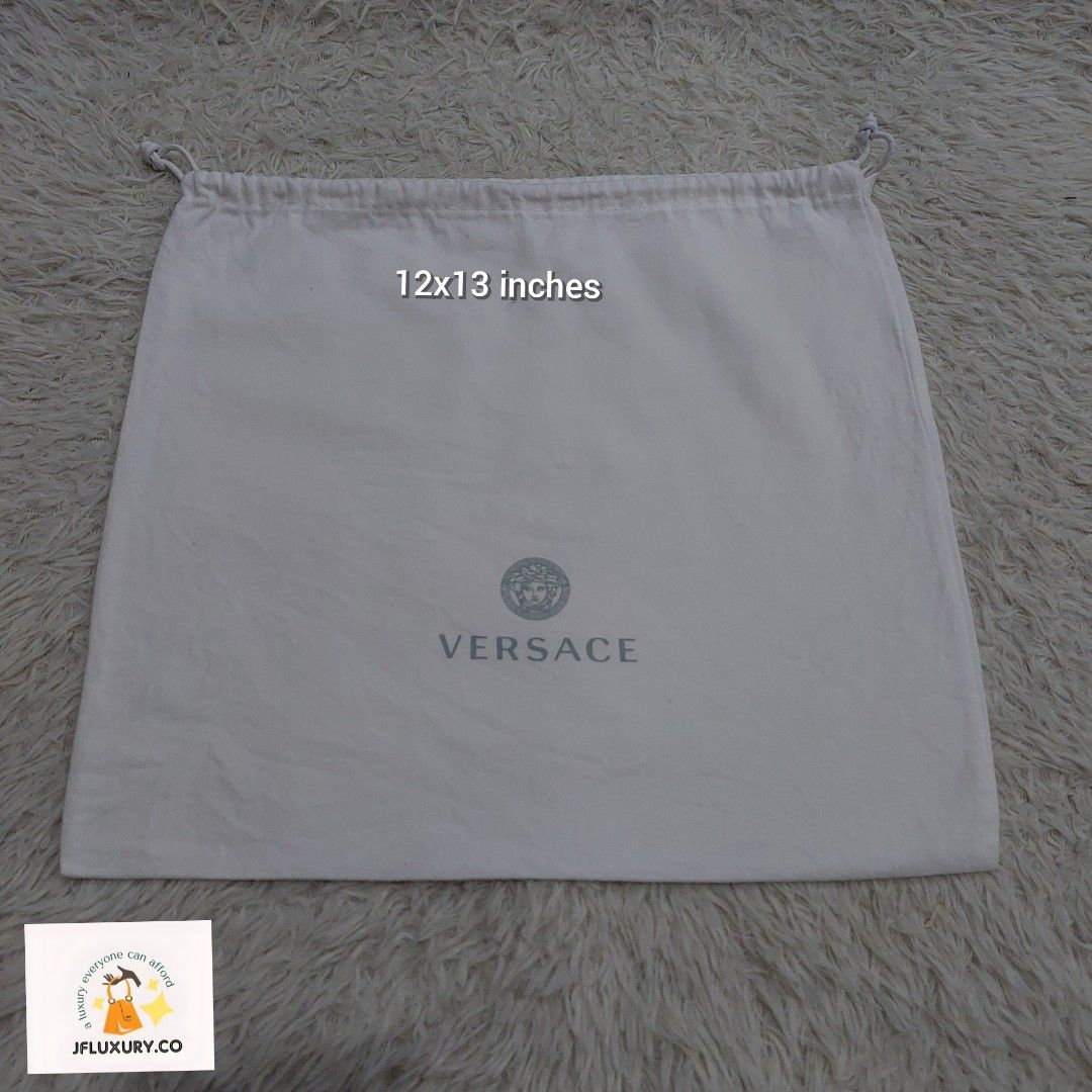 Authentic Versace dust bag 12x13 inches (Category: Luxury Bags & Wallets) located in Manila. Submitted by jfluxury.co (Listing ID 1269636152, Image 1). Description: excellent condition no flaws bought in Japan 🇯🇵 💯% Authentic. 😊 Money back guarantee. 😊 Clean and ready to use na po.