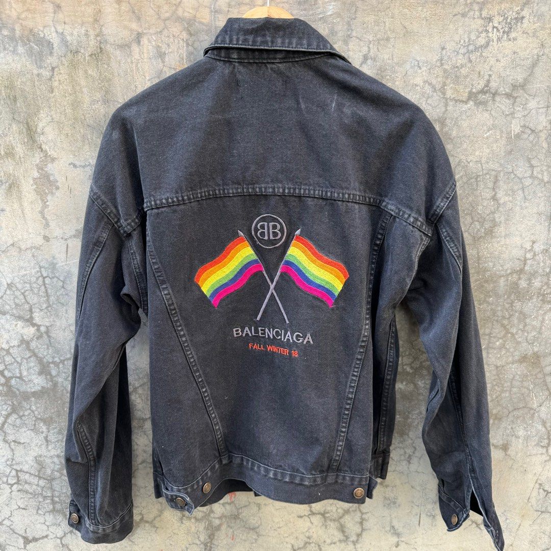 Balenciaga Denim rainbow pride jacket FW18 Luxury Apparel on