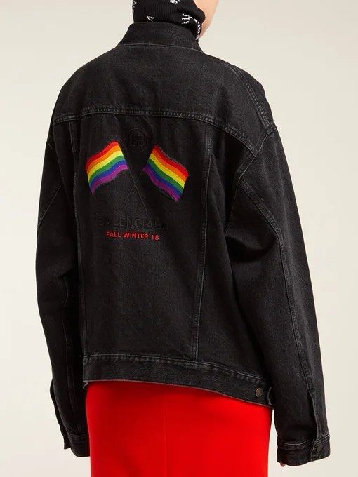 Balenciaga Denim rainbow pride jacket FW18 Luxury Apparel on