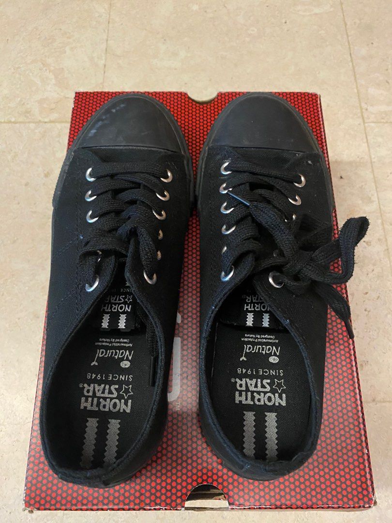 Bata black canvas school shoes top