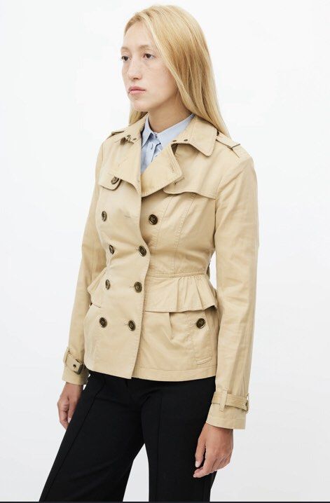 Burberry Beige Short Ruffled Trench Coat Women s Fashion Coats
