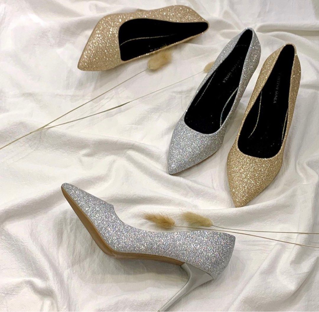 Champagne glitter heels cheap