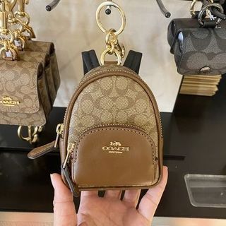 Coach Mini Court Backpack Bag Charm In Signature Canvas With Coach Stamp
