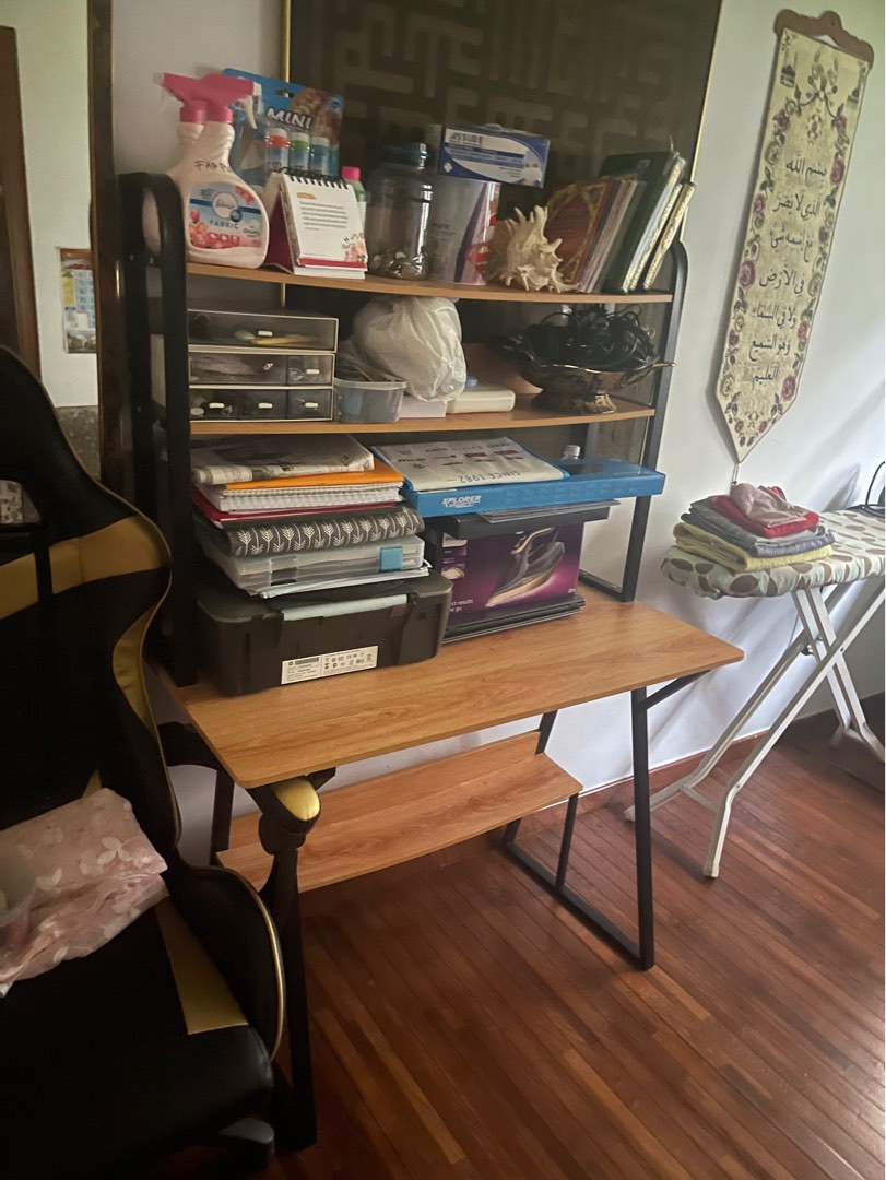 Computer table with rack, Furniture & Home Living, Furniture, Tables ...