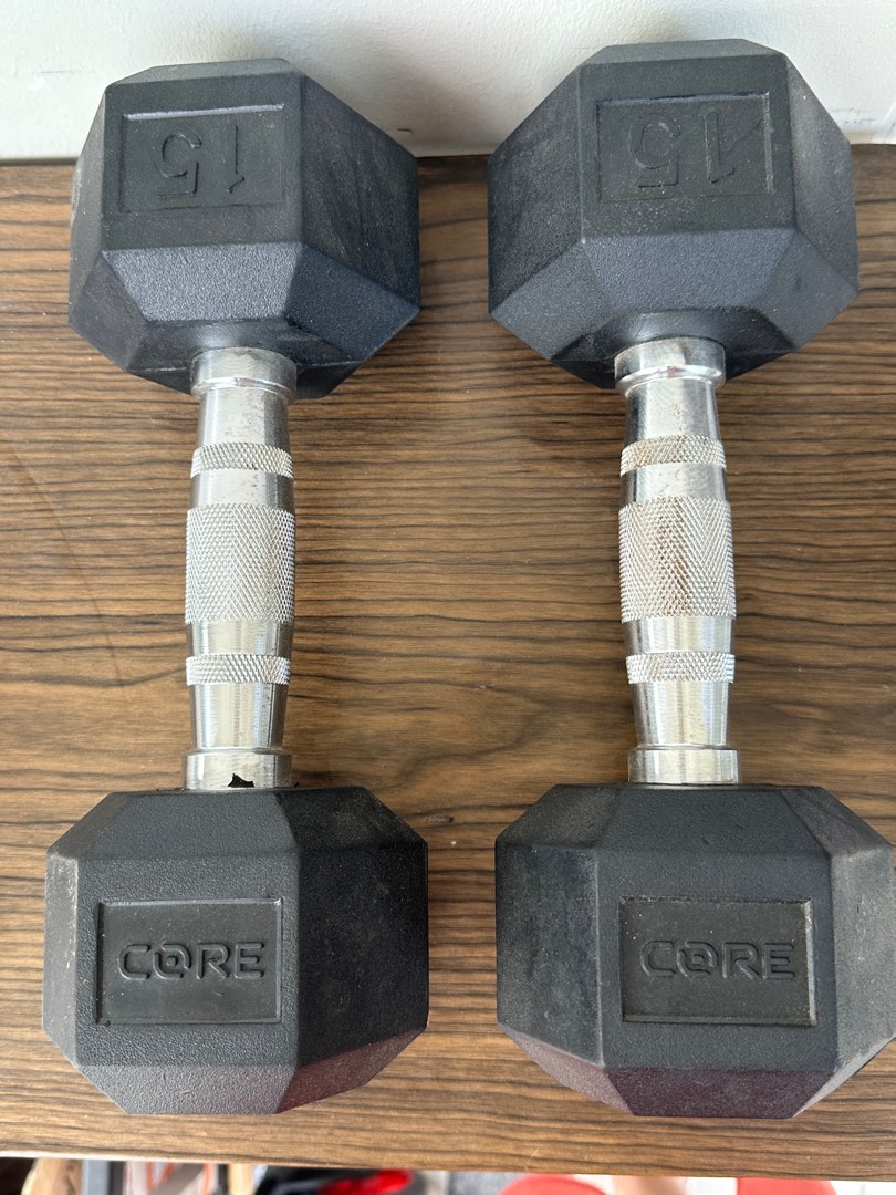 Core dumbbells with rubber ends 15lbs set, Sports Equipment, Exercise