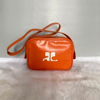 Courreges Paris Vintage Orange Logo Leather Shoulder Bag