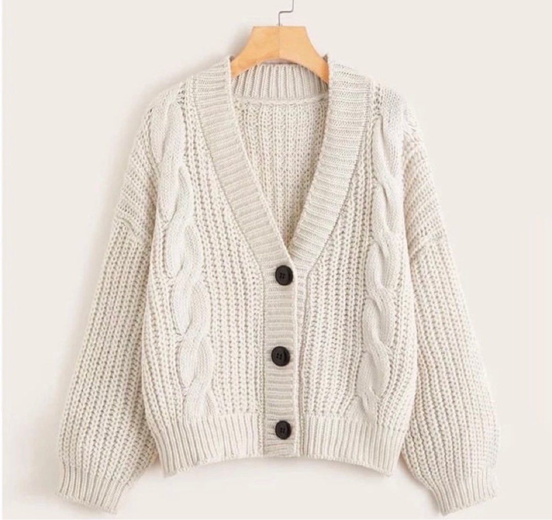 Cream Off White Cable Knit Cardigan Women s Fashion Coats