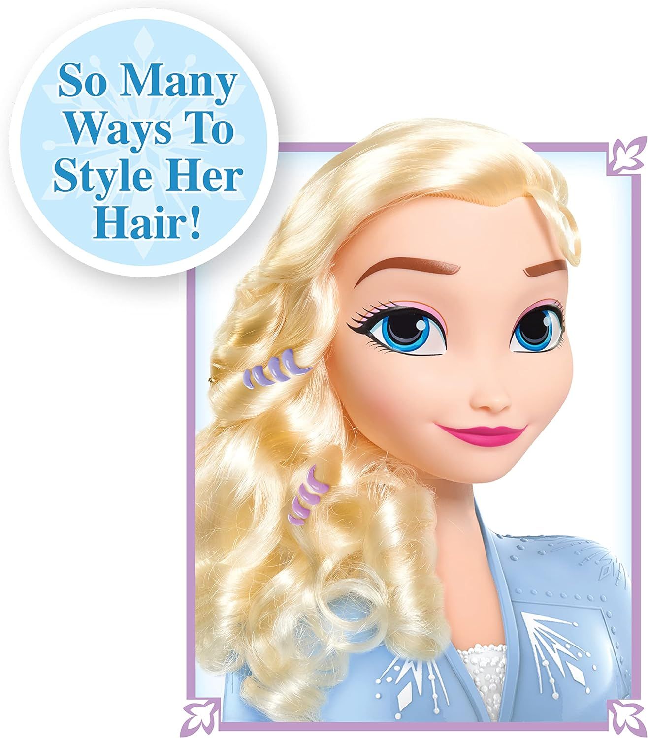 Disney Frozen Deluxe Elsa Styling Head, Blonde Hair, 30 Piece Pretend ...