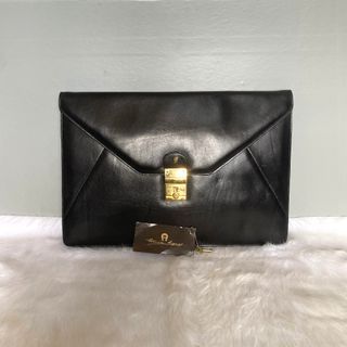 Etienne Aigner Vintage Black Leather Briefcase Document Bag