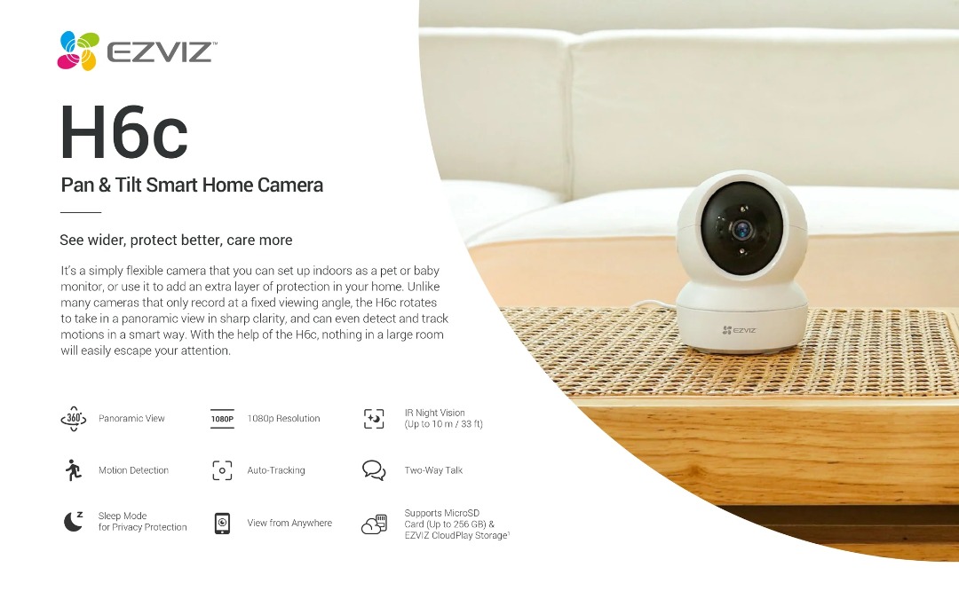 EZVIZ H6c Pan & Tilt Smart Home Camera (CSH6cR1011G2WF), Furniture