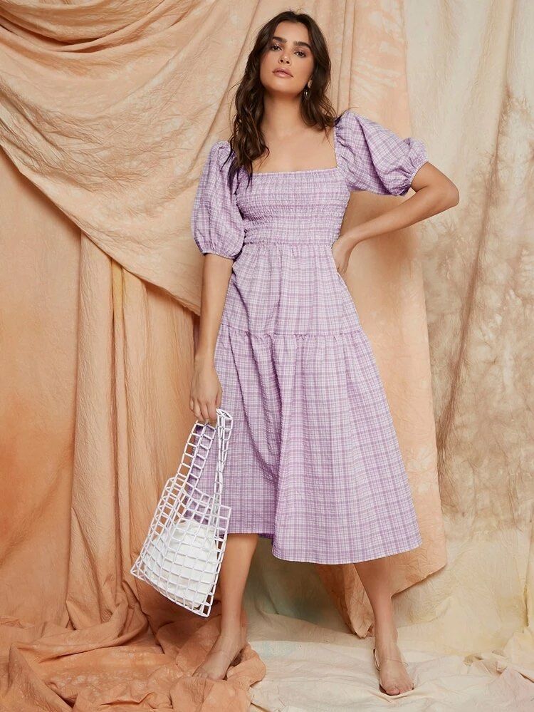 gingham puff sleeve dress Women s Fashion Dresses Sets