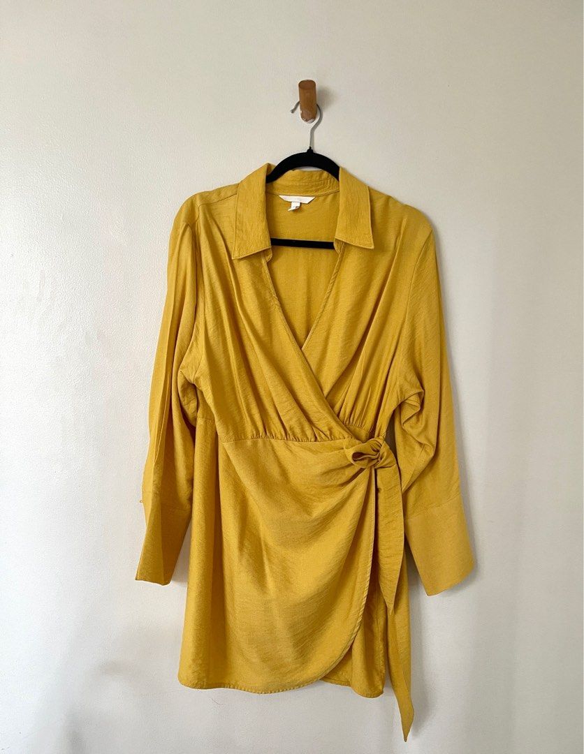 H&m yellow wrap dress clearance
