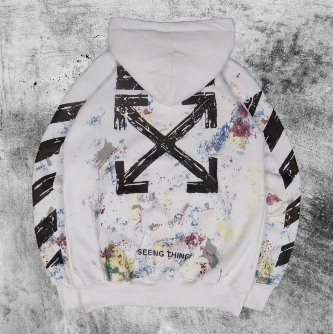 Hoodie Zipper Off White Galaxy Putih Fesyen Pria Pakaian Baju