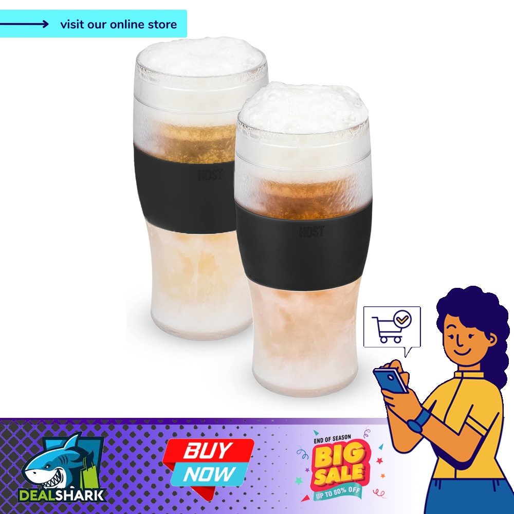 Host Freeze Beer Glasses, 16 ounce Freezer Gel Chiller Double Wall