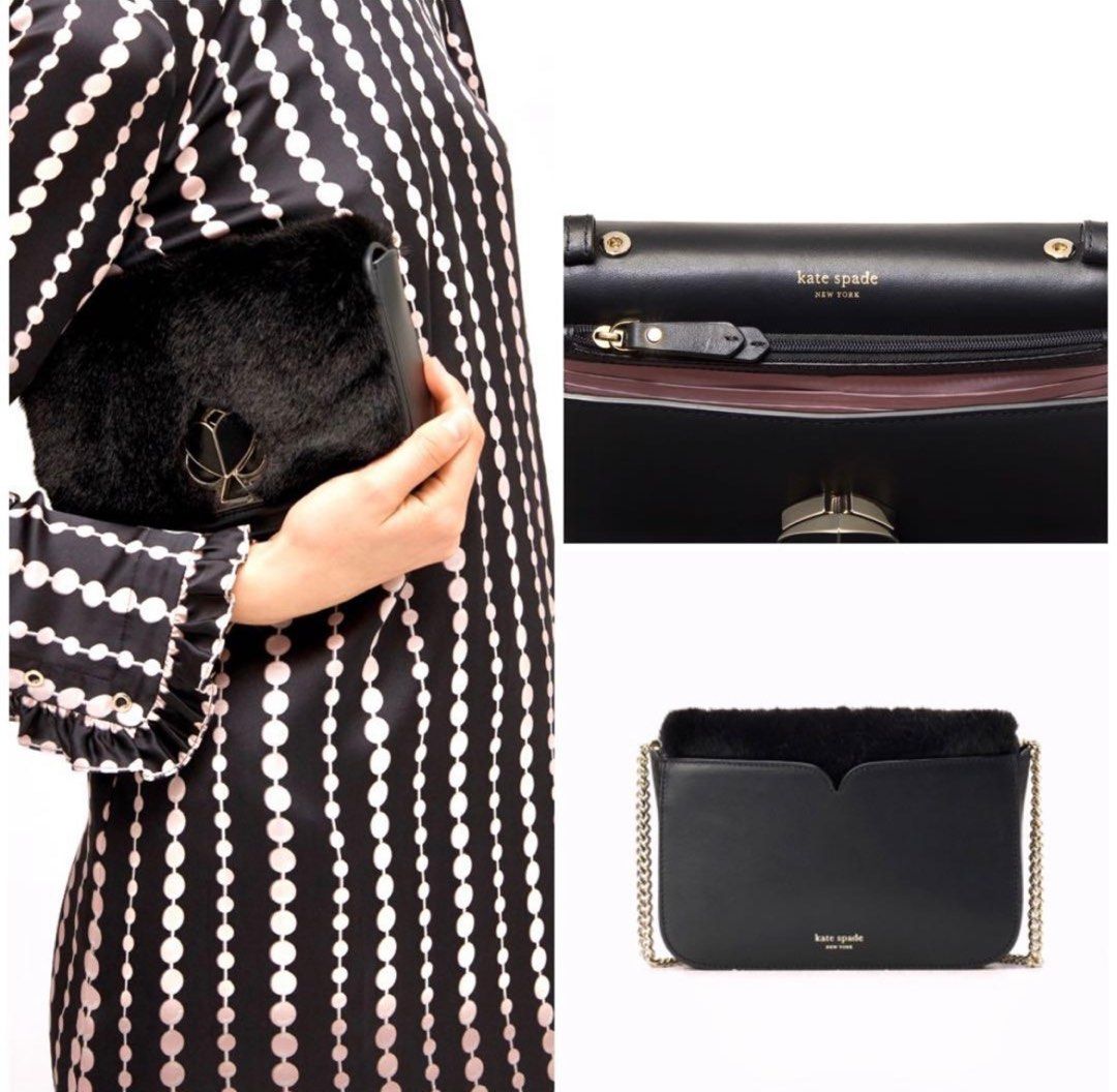 KATE SPADE RARE Nicola Faux Fur Twistlock Chain Wallet Crossbody Slingbag