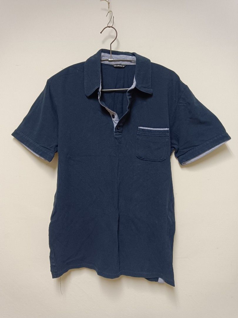 Lativ 合身剪裁藍色 polo 衫