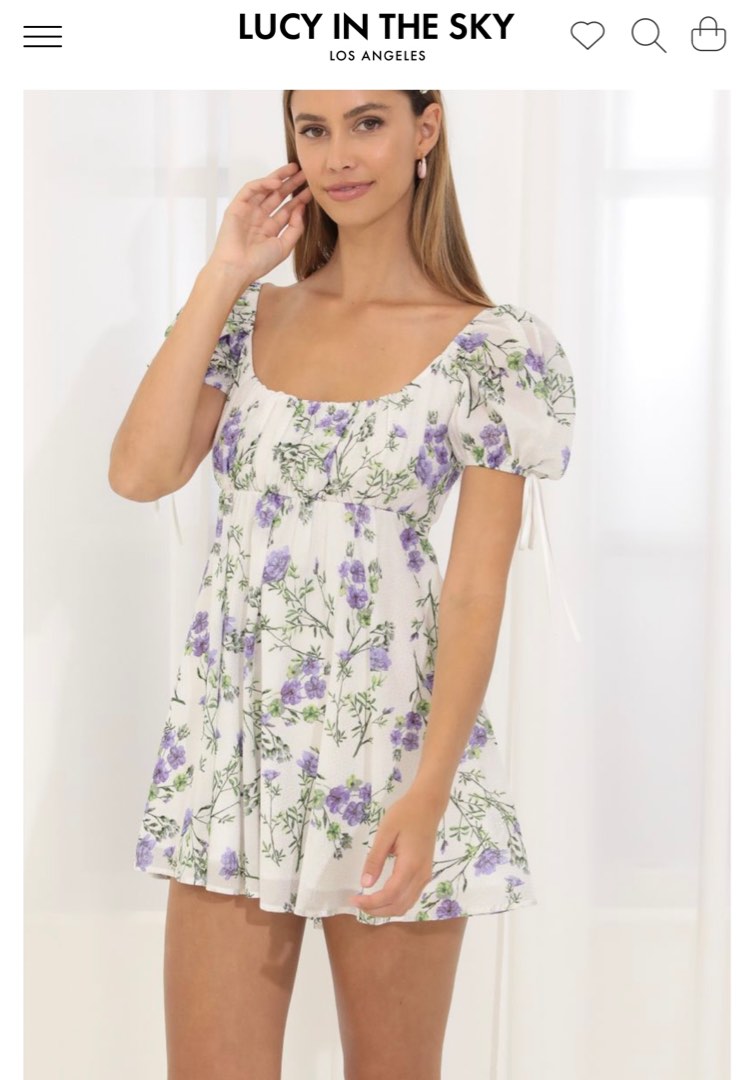 Leilani Printed Chiffon Baby Doll Dress in White and Purple, Women's