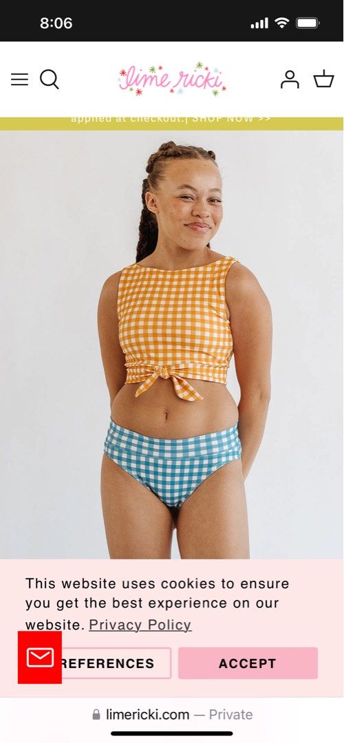 Lime Ricki Apricot Gingham Knotted Crop Top (XL) - Swim Top