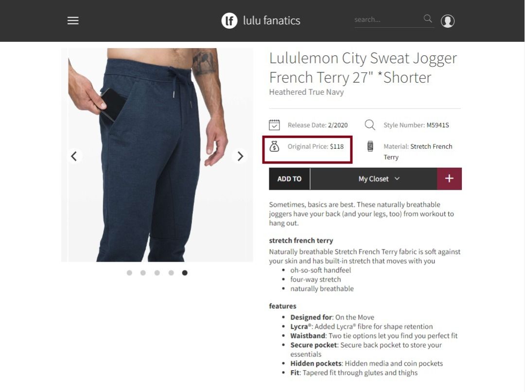 Lululemon City Sweat Jogger French Terry 27
