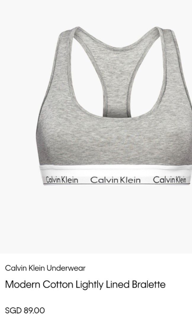 Brand New Modern Cotton Lightly Lined Bralette Calvin Klein Grey sports bra  CK, Women's Fashion, New Undergarments & Loungewear on Carousell