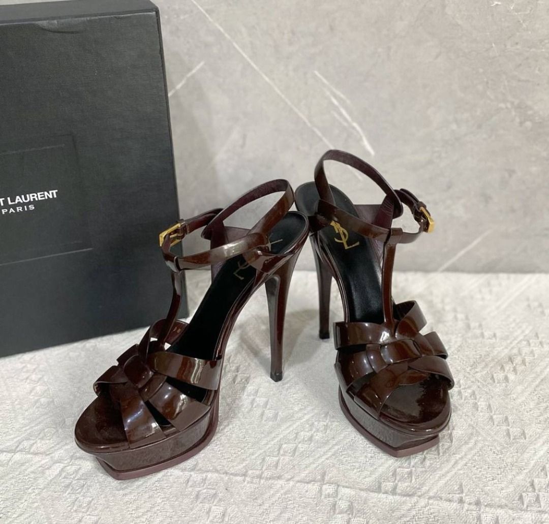 Preloved YSL Tribute Heels Choco Patent Leather Size 38 (insole 24