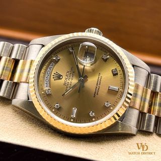 RARE 1995 Full Set Rolex Tridor Day-Date 18239 Diamond Champagne Dial