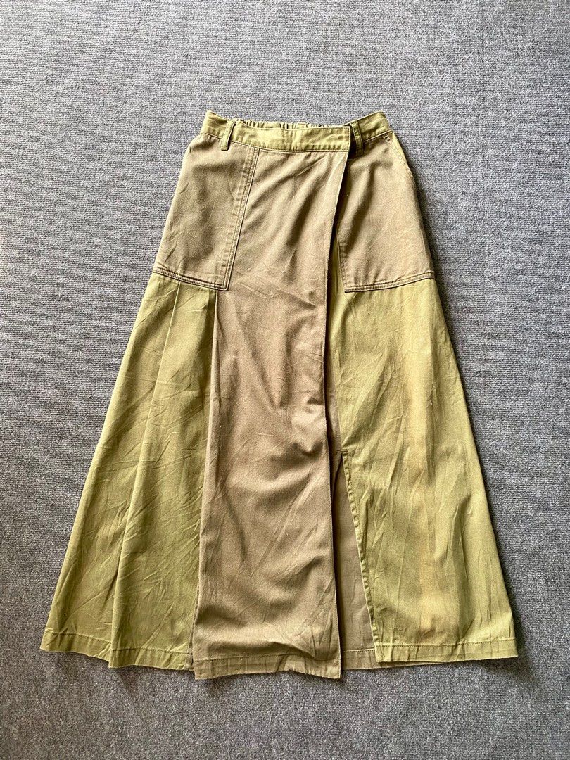 Rare Japanese Niko And Patchwork Green Brown Midi Skirt Pleated