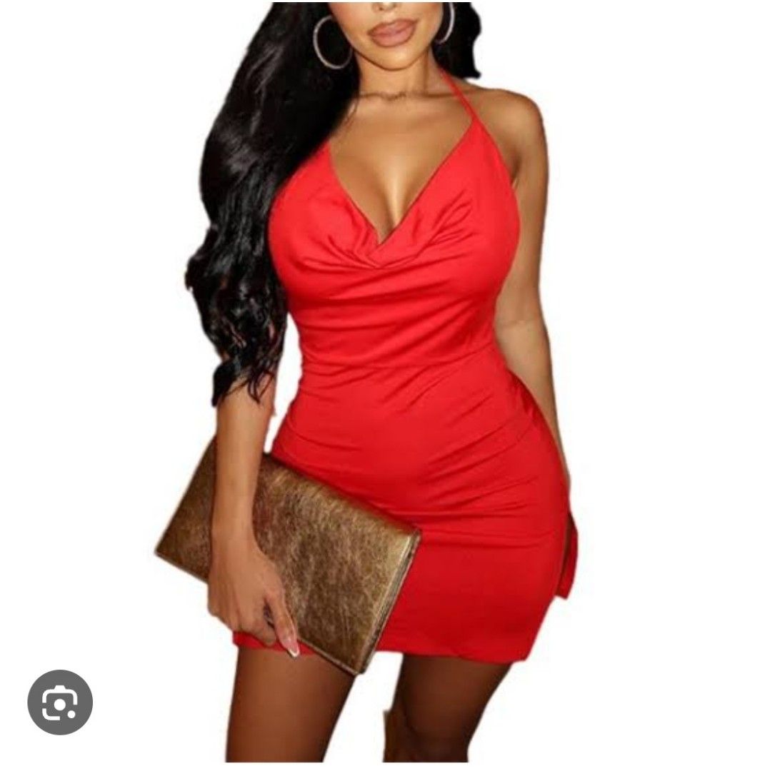 Sexy Women Deep V Neck Mini Dress Backless Bodycon Halterneck Party Evening  Club