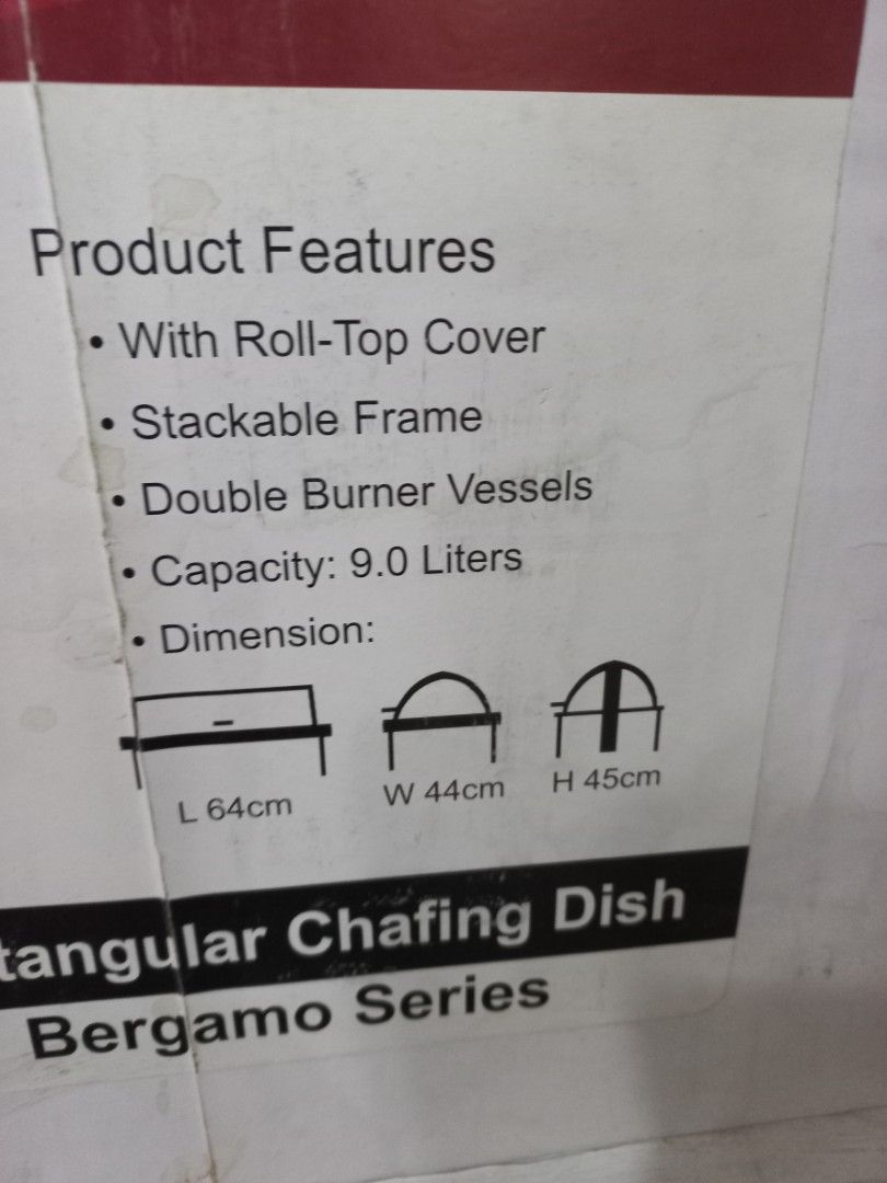 Rosetti Chaffing Dishes (Category: Cookware & Accessories) located in Quezon City. Submitted by goldenmomma (Listing ID 1269522578, Image 3). Description: Bergamo Series (Rectangular) 9Liters Model : C732D Used but not abused 9/10 condition Several units available Pls message directly. Response quota has been reached..