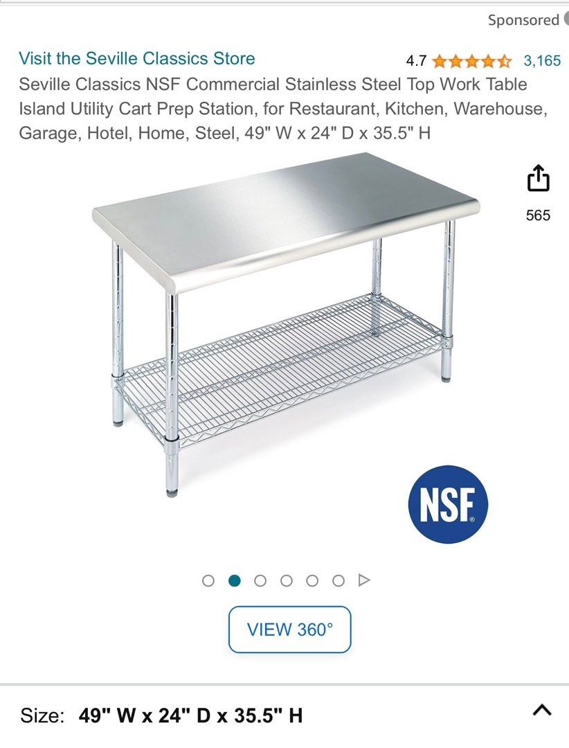 Seville full stainless kitchen worktable (Category: Bathroom & Kitchen Fixtures) located in Quezon City. Submitted by echoolit (Listing ID 1269595022, Image 2). Description: For sale is a very mint condition Seville brand kitchen work table Specs can be seen sa picture Full stainless Detachable wheels Delmonte QC AREA 09189251595.