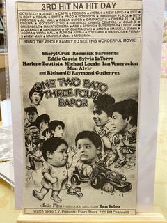 Sheryl Cruz Romnick Sarmento Richard & Ramond Gutierrez ONE TWO BATO THREE FOUR BAPOR -  Tagalog Filipino Old Newspaper Clip Cut Outside OPM Filipino Cinema Movie House Poster Wall Print Decor Ad