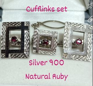 Silver 900 With Ruby Cufflinks Set (Japan)