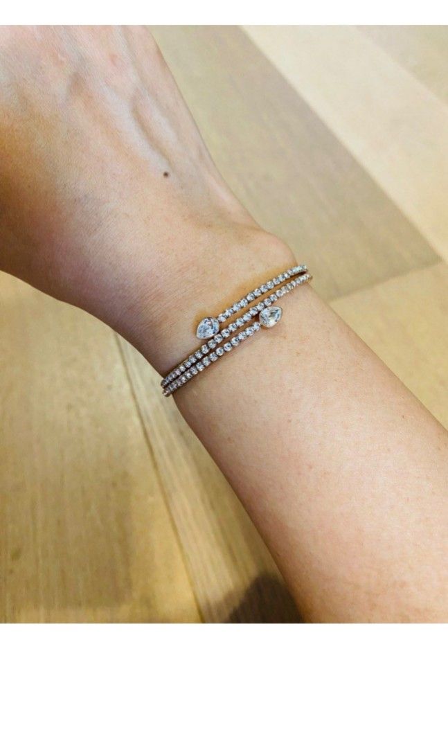 Swarovski twisty crystal drop bangle rose gold plating Women s