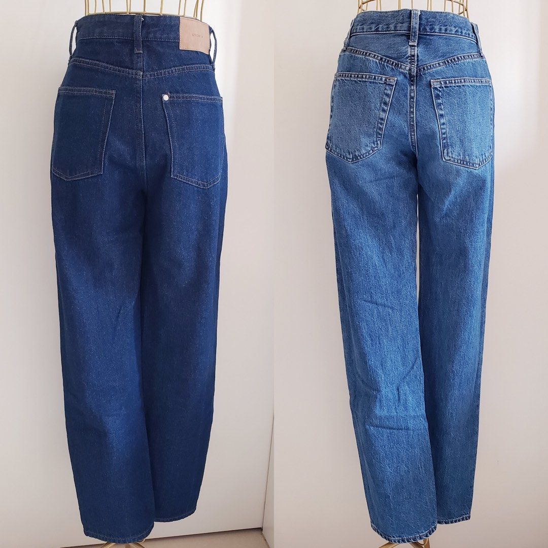 Uniqlo H M Wide Leg Straight Denim Jeans Classic Blue Jeans Size 34 23 Leggings Carousell