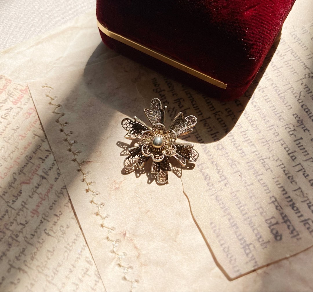 Vintage Filigree Flower Pin, Women's Fashion, Jewelry & Organizers ...