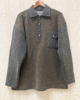 Vintage古著厚磅拼色織質POLO衫 /考驗視力的雙胞胎拼色