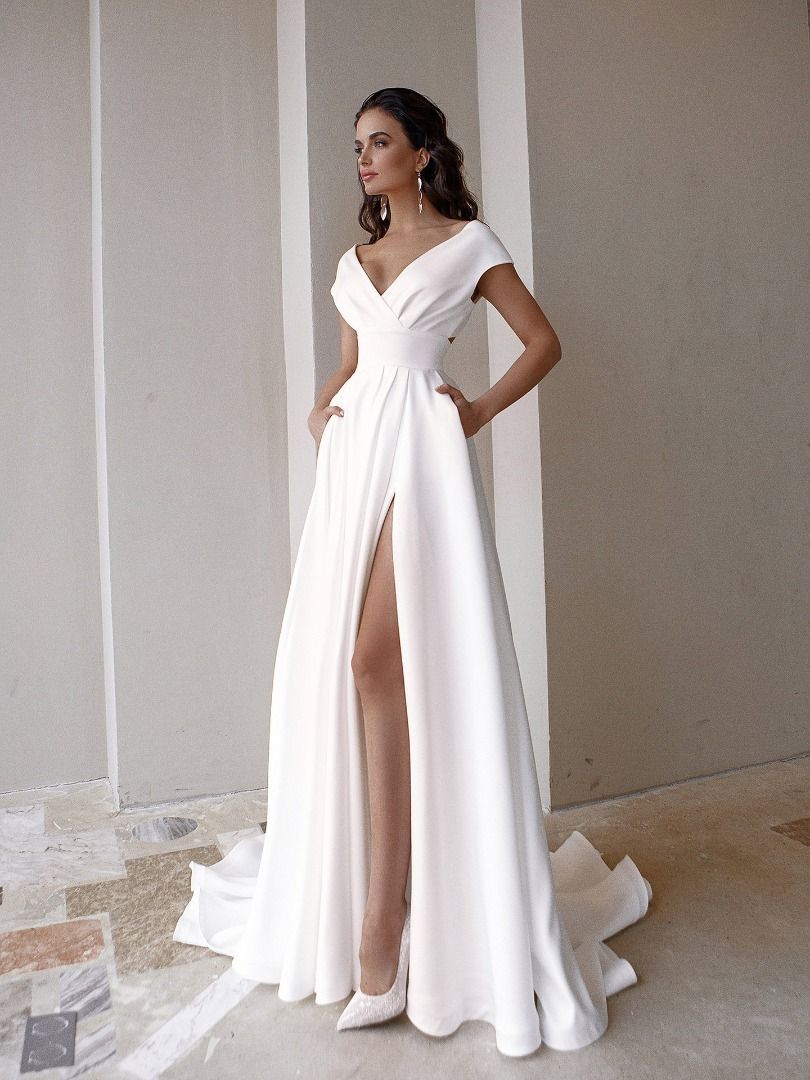 White v neck clearance formal dress