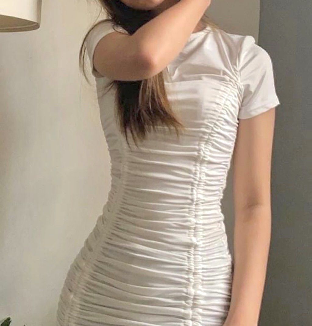 White Sexy Rutched Dress (Category: Dresses) located in Manila. Submitted by bellab00m (Listing ID 1269666773, Image 1). Description: size: xs to small condition: NEW , used once only :) kindly dm me for when worn pics .