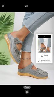 Women Floral Applique & Studded Decor Hollow Out Wedge Shoes, Fashionable Grey Court Wedges